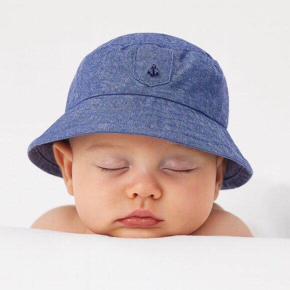 NWT Janie and Jack Blue Anchor Bucket Hat Size 0-3 Months - Picture 1 of 3